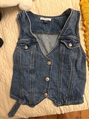 American Eagle Outfitters Blue Denim Button-Front Tank Vest